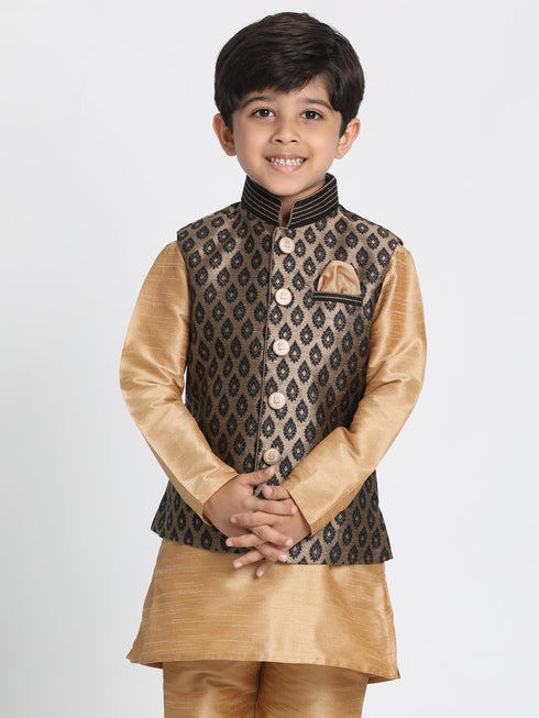 Vastramay Silk Blend Black and Gold Baap Beta Ethnic Jacket